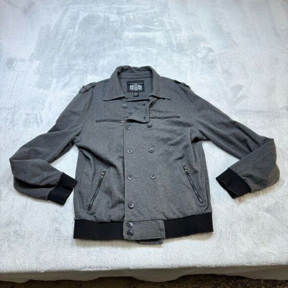 Young Machines‎ Jacket Mens XXL Gray Military Double Breasted Bomber Cotton Coat